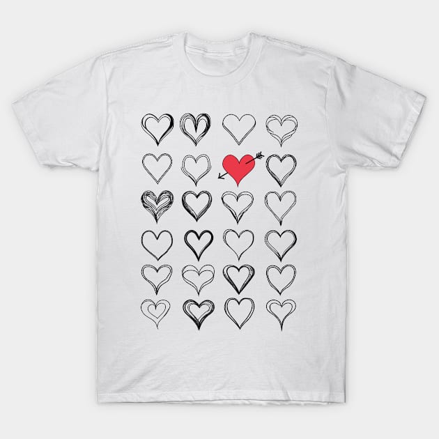 Valentine's Day One Hit Heart Love For Him And Her T-Shirt by Grandeduc